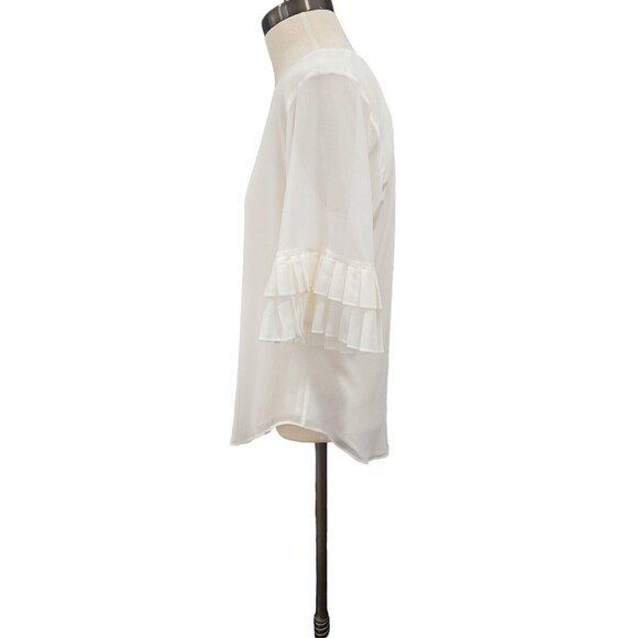 Women's Size 6 Luba Dressy Ivory Silk 2 Layer Sheer Blouse Ruffle Short Sleeves - Picture 2 of 9